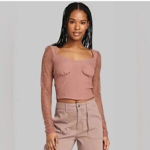 Wild Fable Crop Top Lace Long Sleeve Women's Blouse